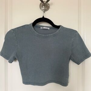 Zara Blue Ribbed Crop Top